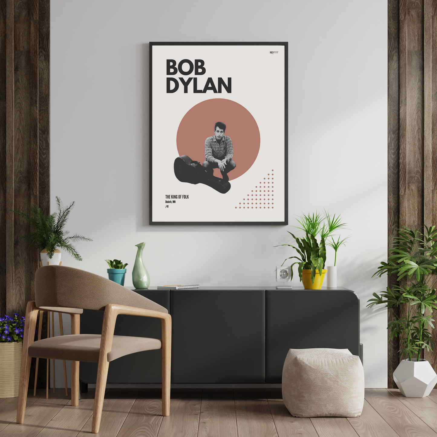 Bob Dylan - The King of Folk Mid-Century Modern Artist Poster
