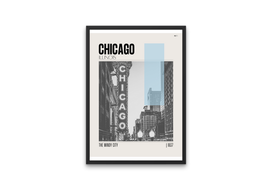 Chicago, Illinois Mid-Century Modern City Poster