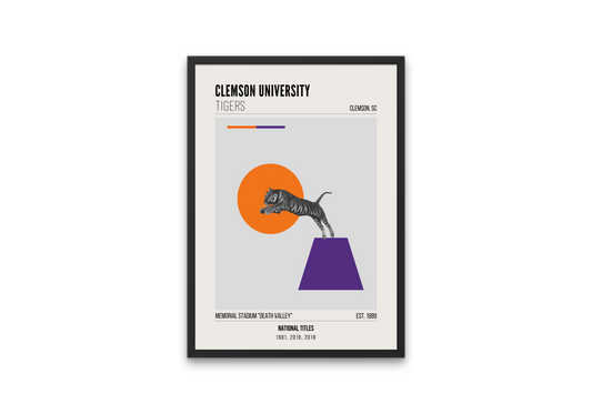 Clemson University Tigers Mid-Century Modern College Football Poster
