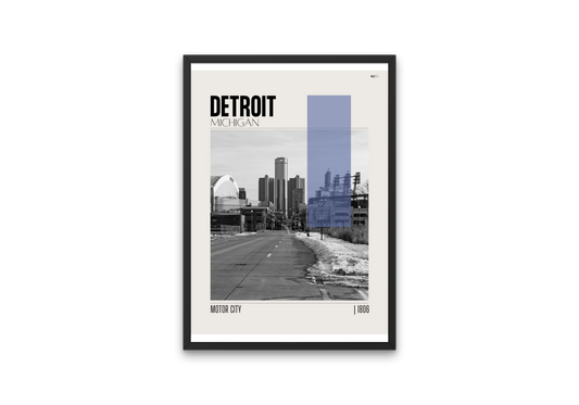 Detroit, Michigan Mid-Century Modern City Poster