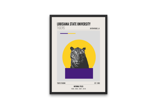 Louisiana State University Tigers Mid-Century Modern College Football Poster