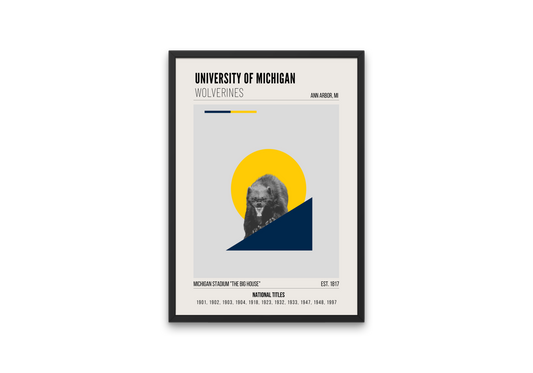 University of Michigan Wolverines Mid-Century Modern College Football Poster