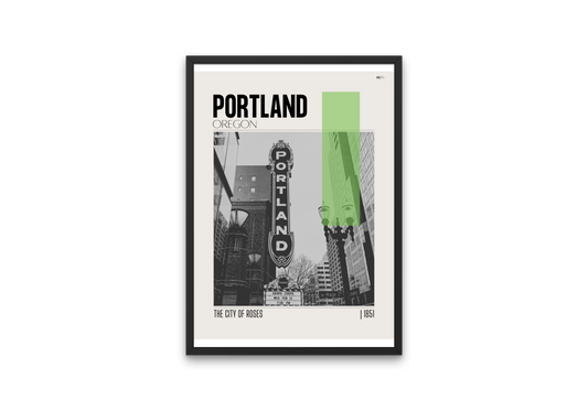 Portland, Oregon Mid-Century Modern City Poster