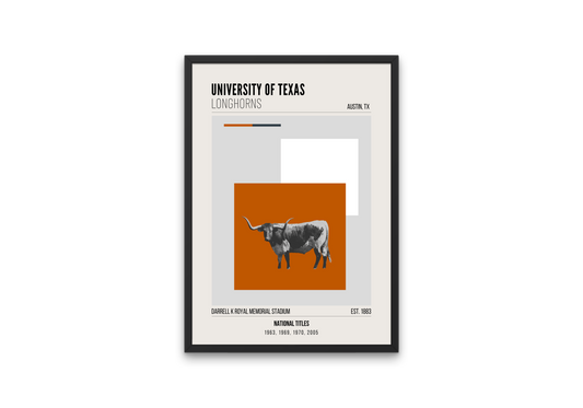 University of Texas Longhorns Mid-Century Modern College Football Poster