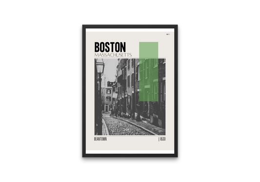 Boston, Massachusetts Mid-Century Modern City Poster