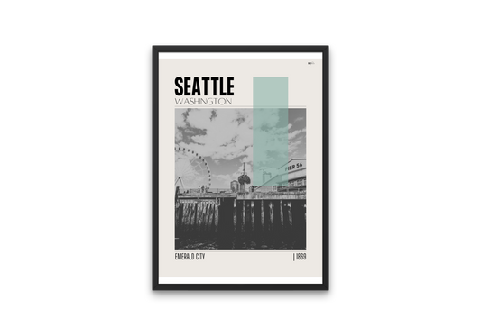 Seattle, Washington Mid-Century Modern City Poster
